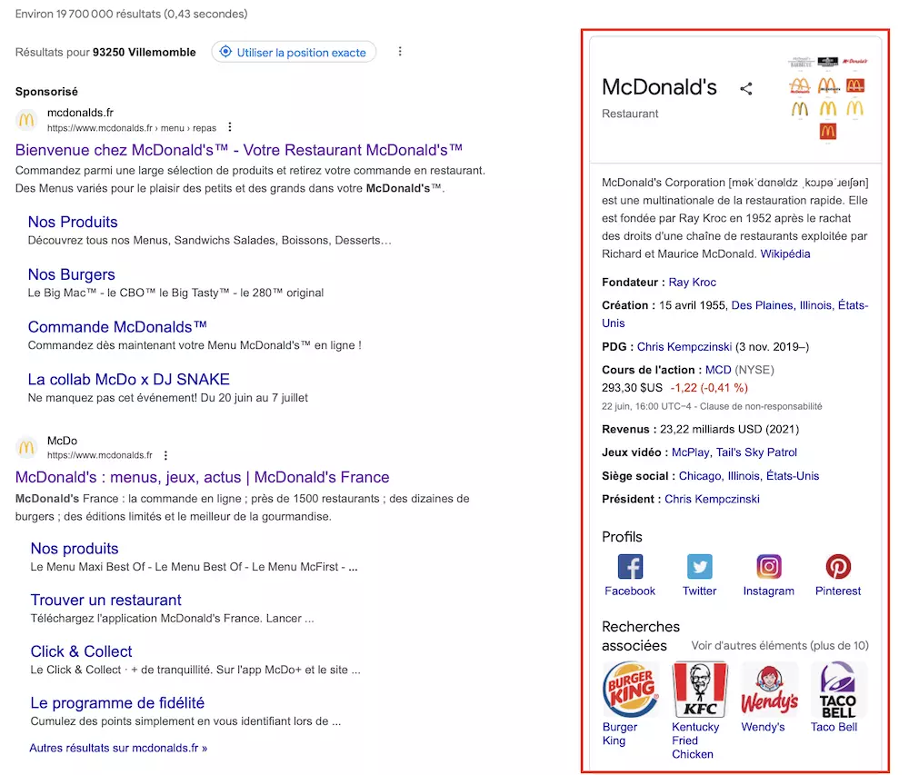 Google Knowledge panel