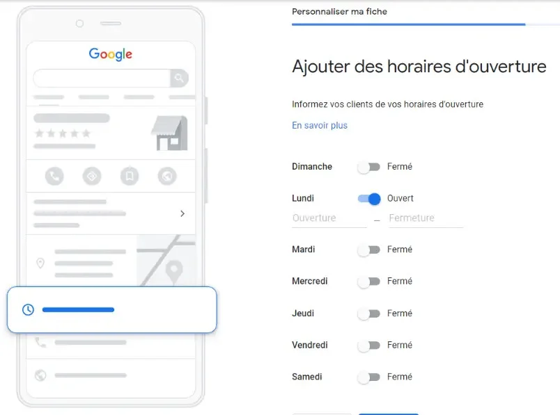 Horaires ouverture GMB