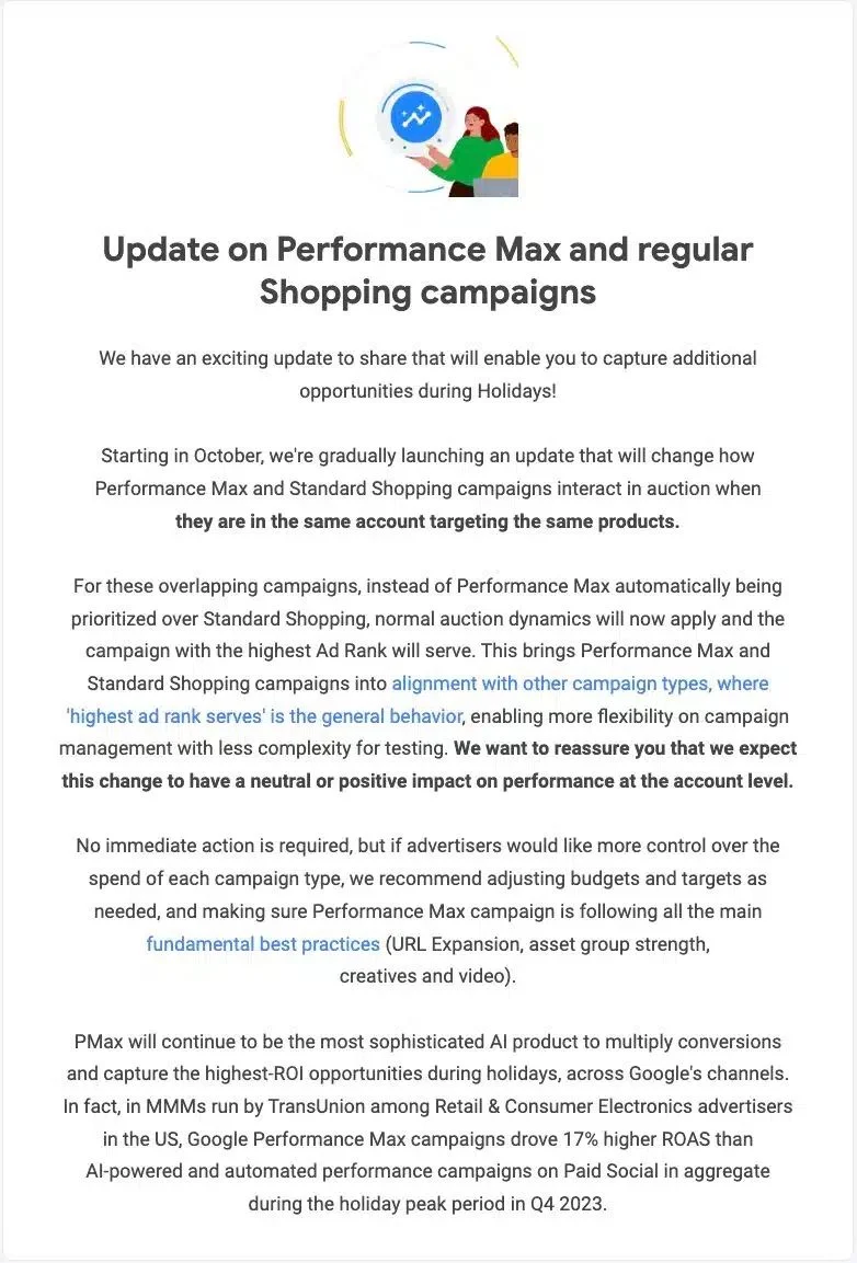 Mise à jour sur les campagnes Performance Max et Shopping standard